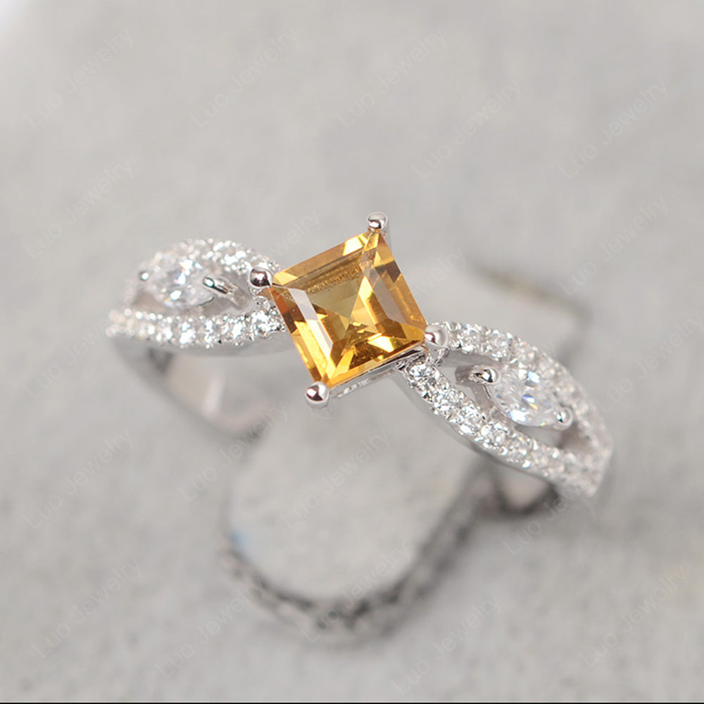 Vintage Square Cut Citrine Ring Rose Gold - LUO Jewelry