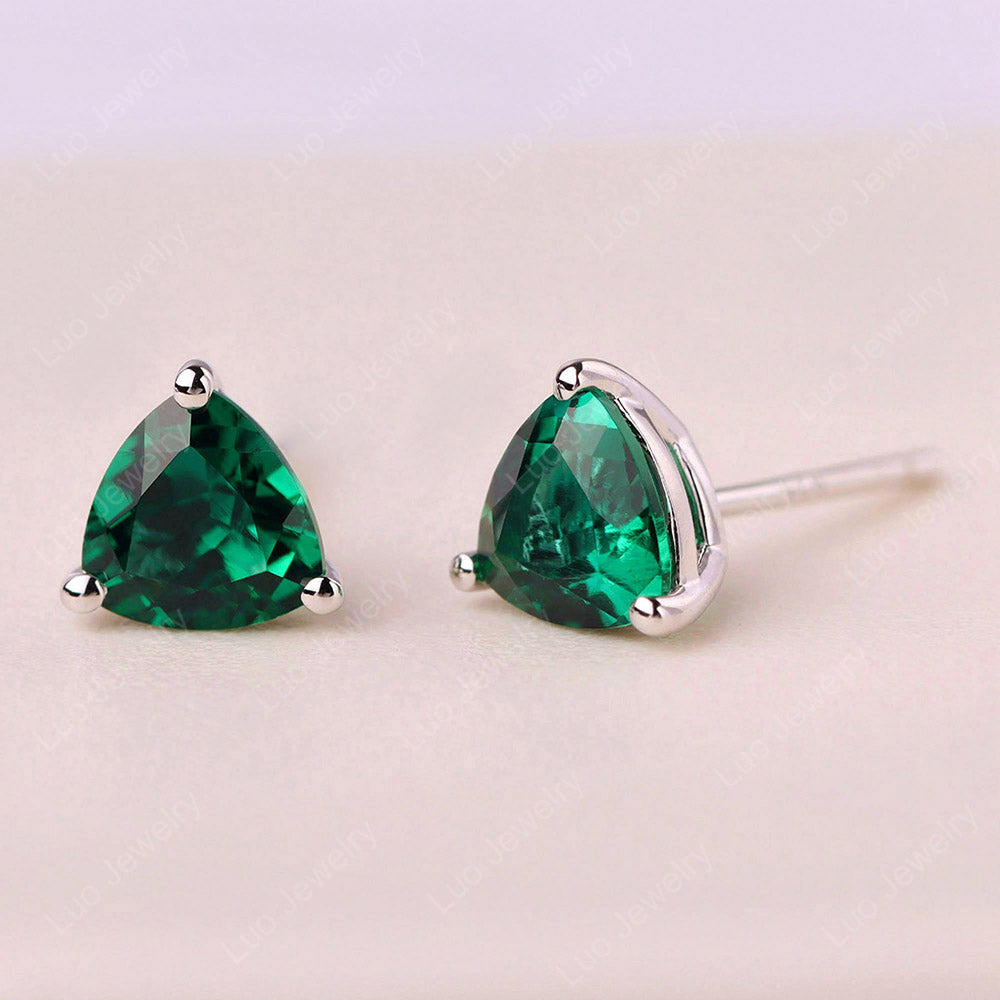 Trillion Cut Lab Emerald Stud Earrings