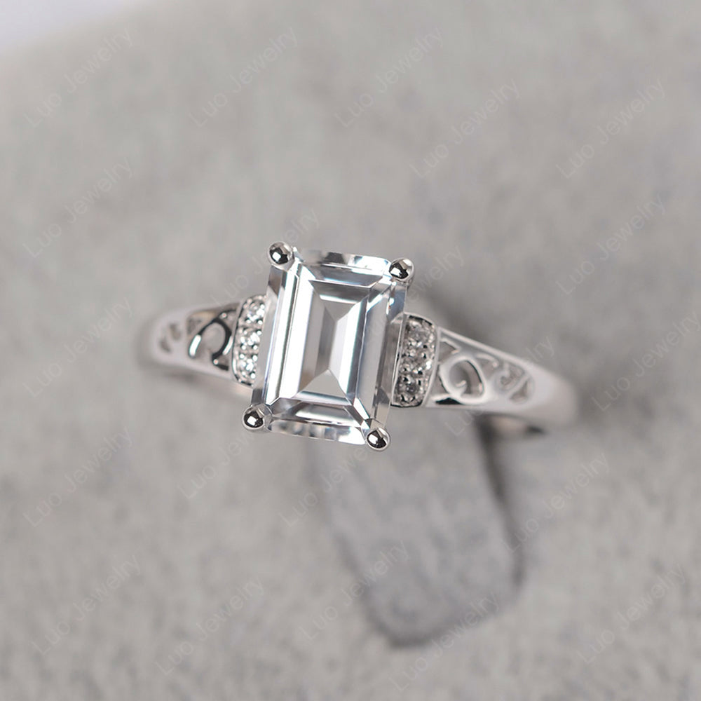 Emerald Cut Art Deco White Topaz Engagement Ring - LUO Jewelry