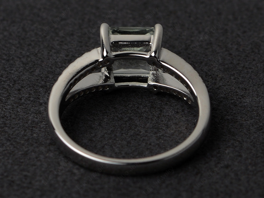 Princess Cut Green Amethyst Split Shank Wedding Ring - LUO Jewelry
