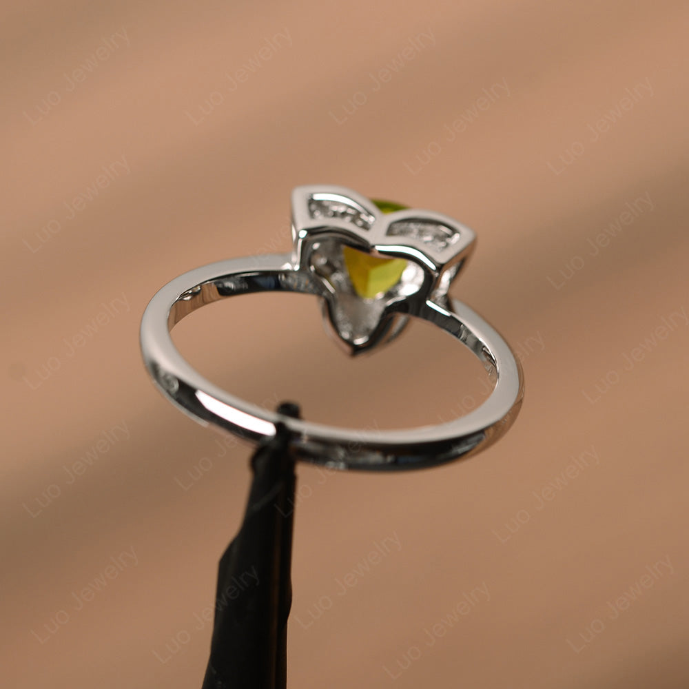 Trillion Cut Peridot Flower Wedding Ring - LUO Jewelry