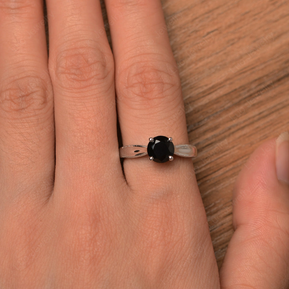 Black Stone Ring Solitaire Engagement Ring - LUO Jewelry