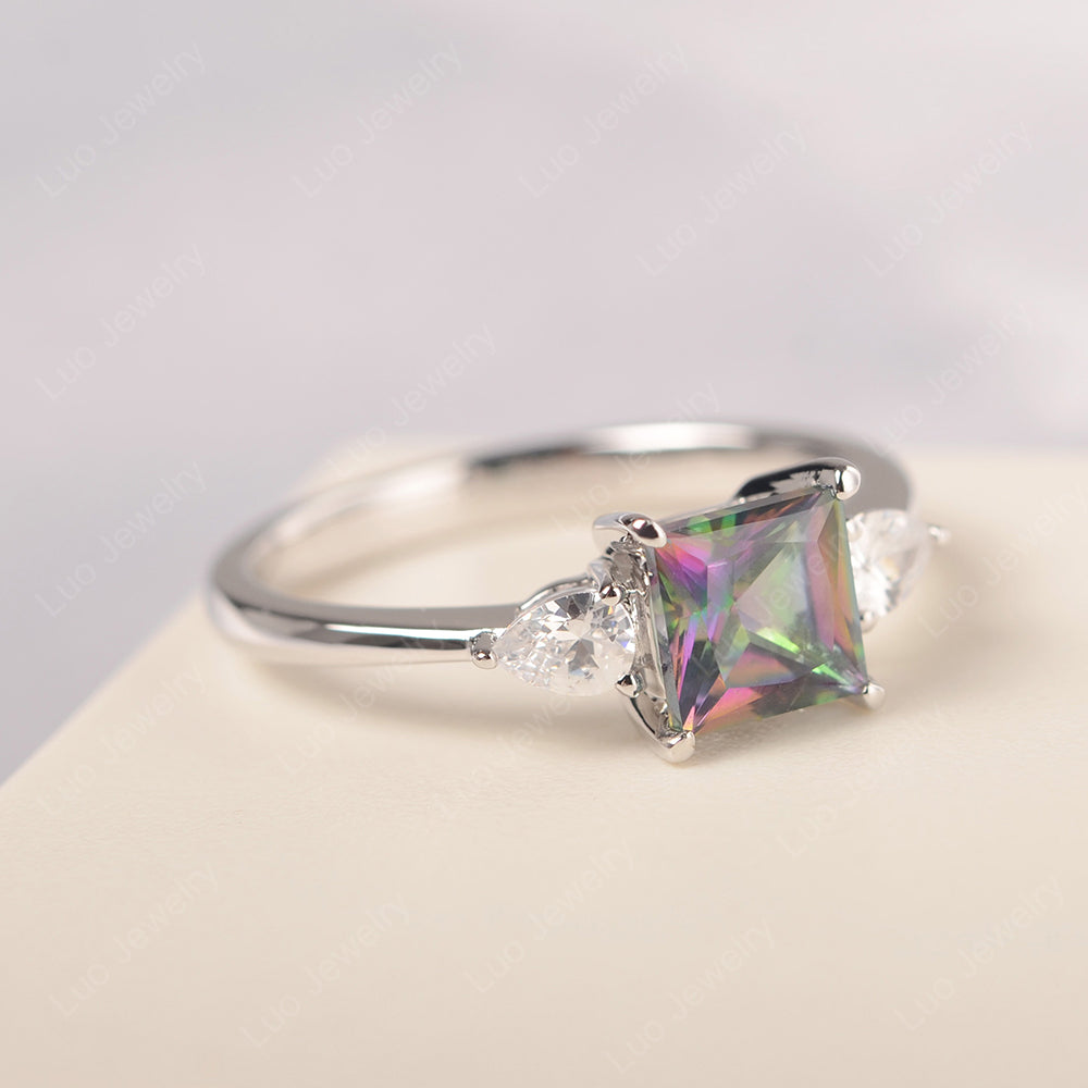 Princess Cut Mystic Topaz Ring With Pear Side Stone - LUO Jewelry