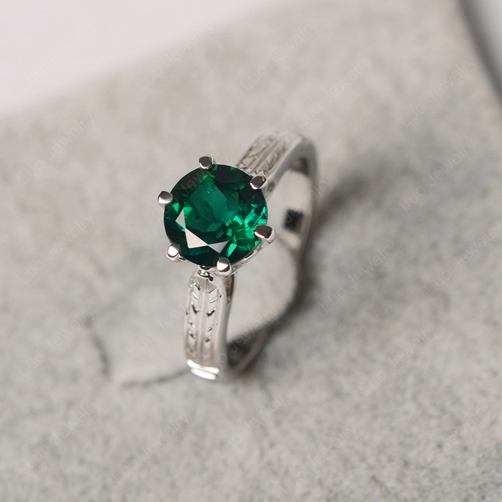 Vintage Lab Emerald Cathedral Engagement Ring - LUO Jewelry