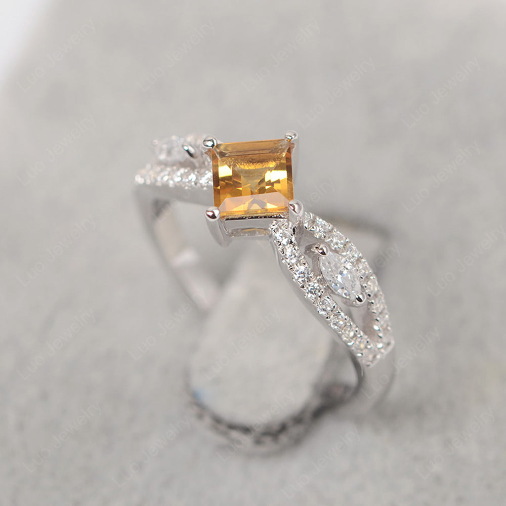 Vintage Square Cut Citrine Ring Rose Gold - LUO Jewelry