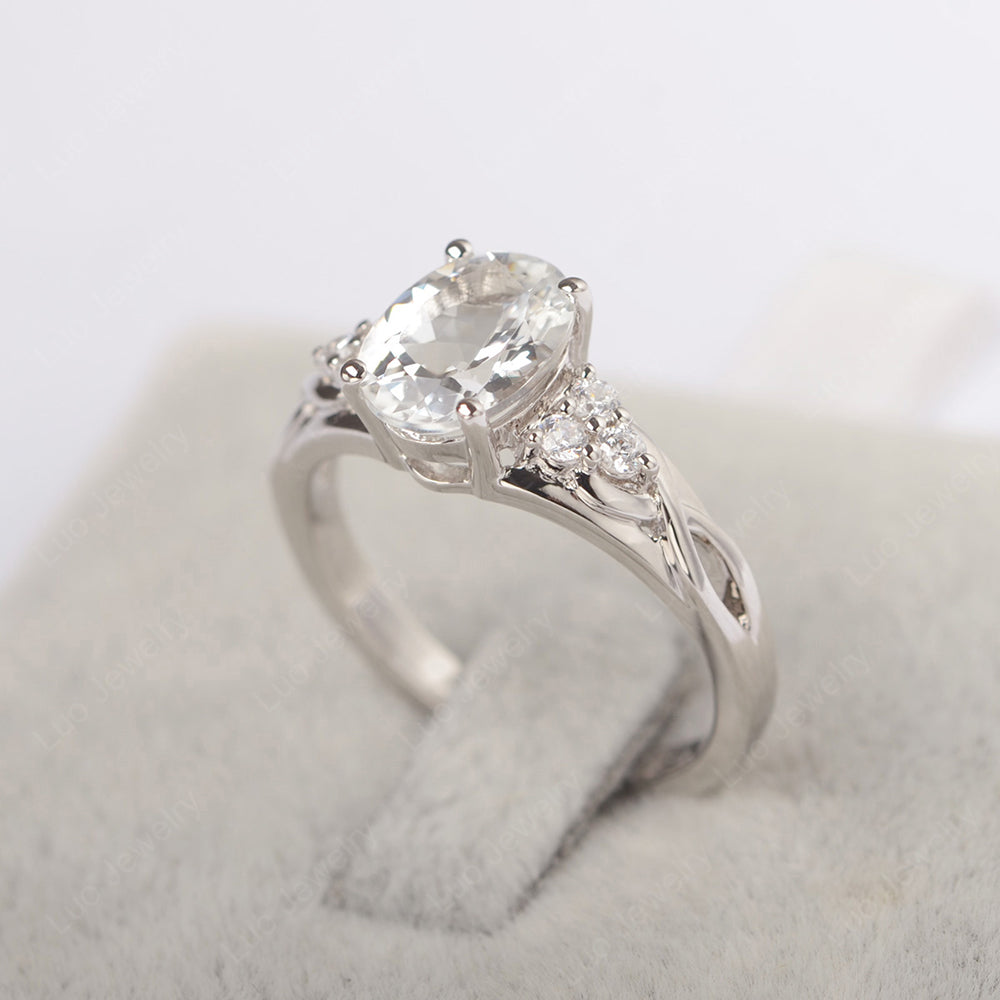 White Topaz Ring Oval Cut Engagement Ring Gold - LUO Jewelry