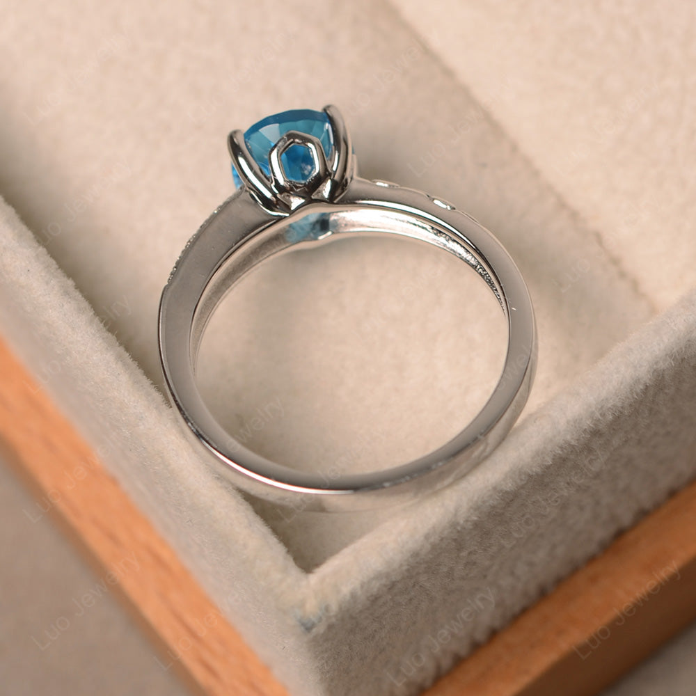 Oval Cut Vintage Swiss Blue Topaz Ring White Gold - LUO Jewelry