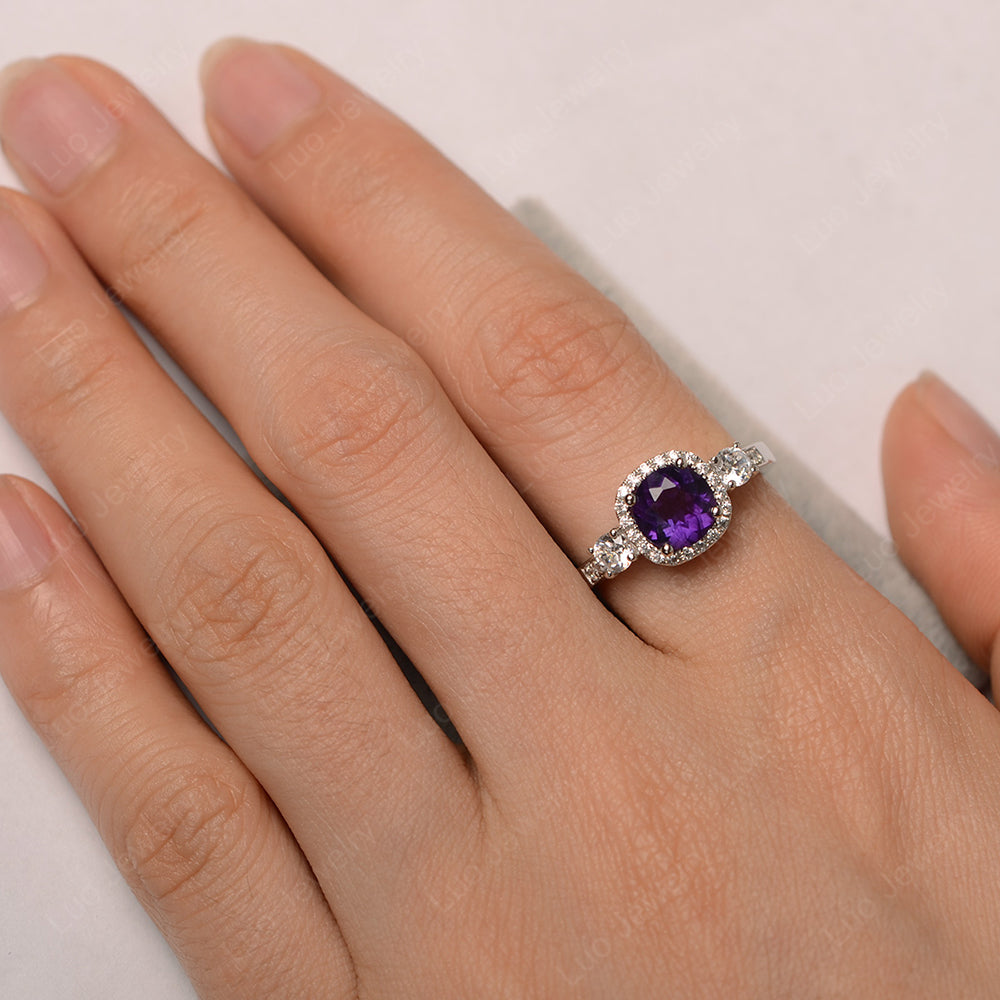 Brilliant Cut Amethyst Halo Wedding Ring Gold - LUO Jewelry