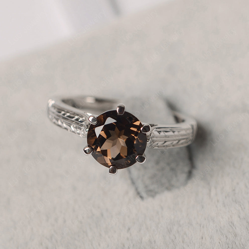 Vintage Smoky Quartz  Cathedral Engagement Ring - LUO Jewelry