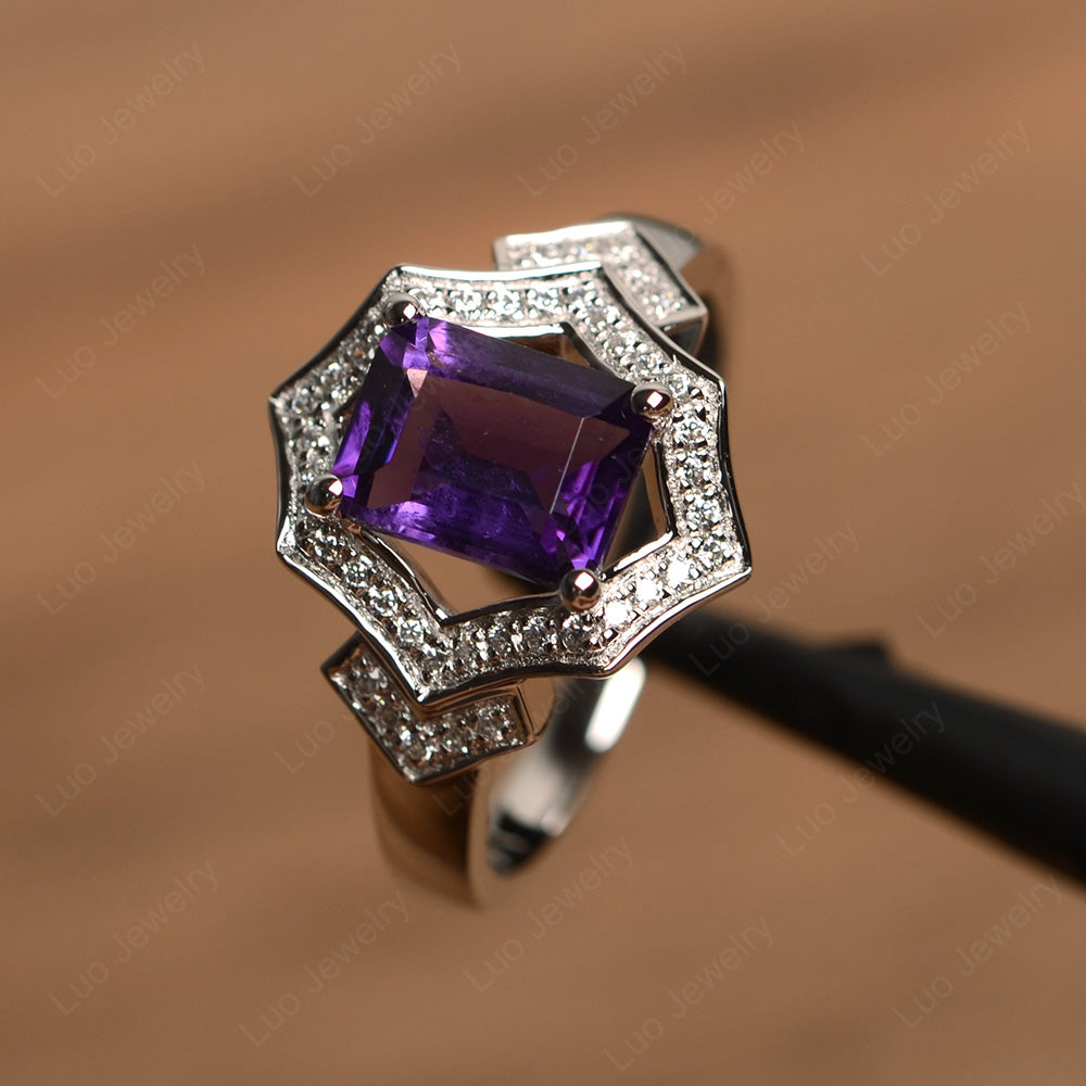 Emerald Cut Amethyst Cocktail Ring White Gold - LUO Jewelry
