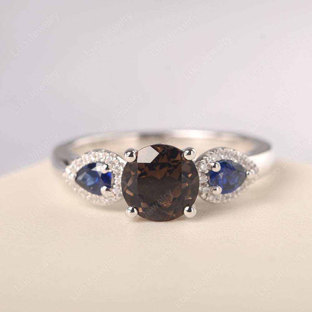 Smoky Quartz  Euro Shank Ring With Pear Side Stones - LUO Jewelry