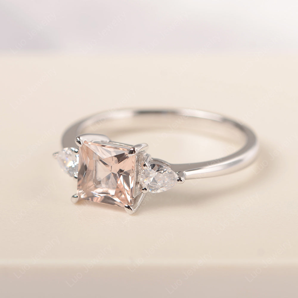 Princess Cut Morganite Ring With Pear Side Stone - LUO Jewelry