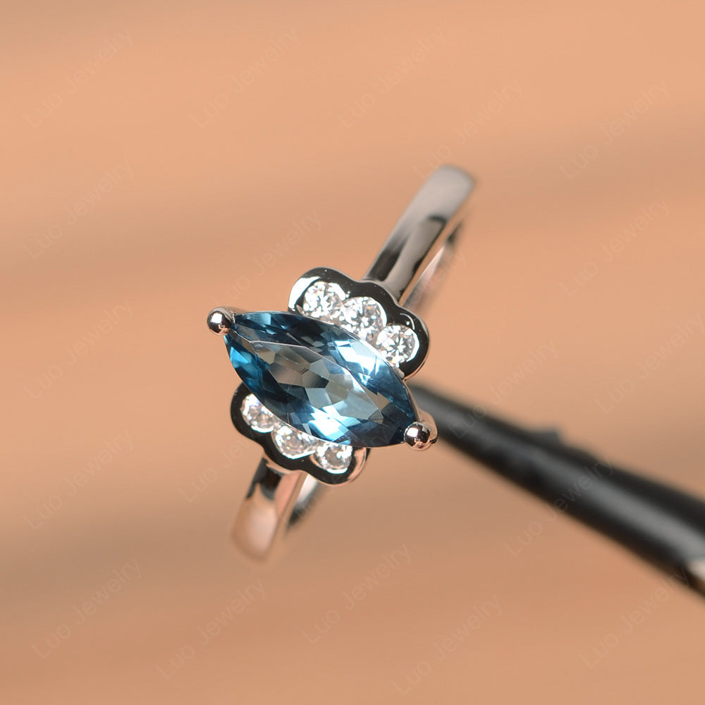 Unique Marquise Cut London Blue Topaz Wedding Ring - LUO Jewelry