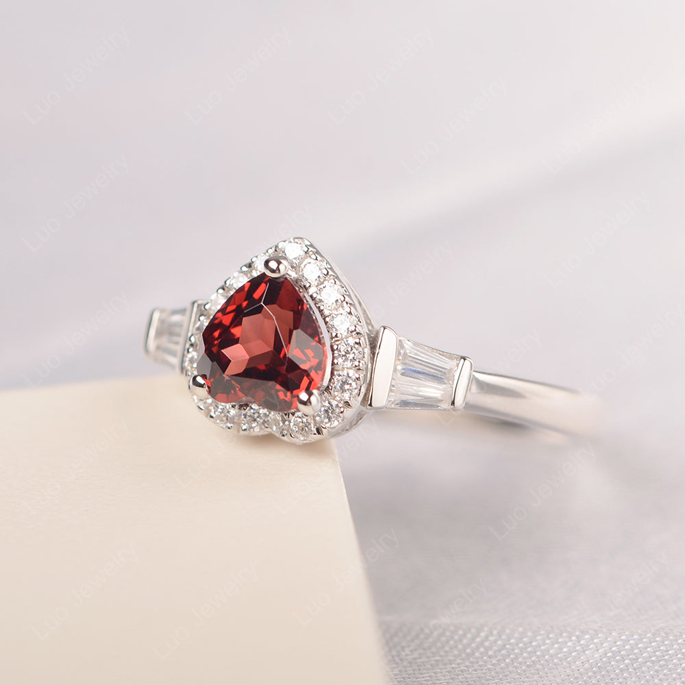 Hear Cut Garnet Halo Wedding Ring Rose Gold - LUO Jewelry