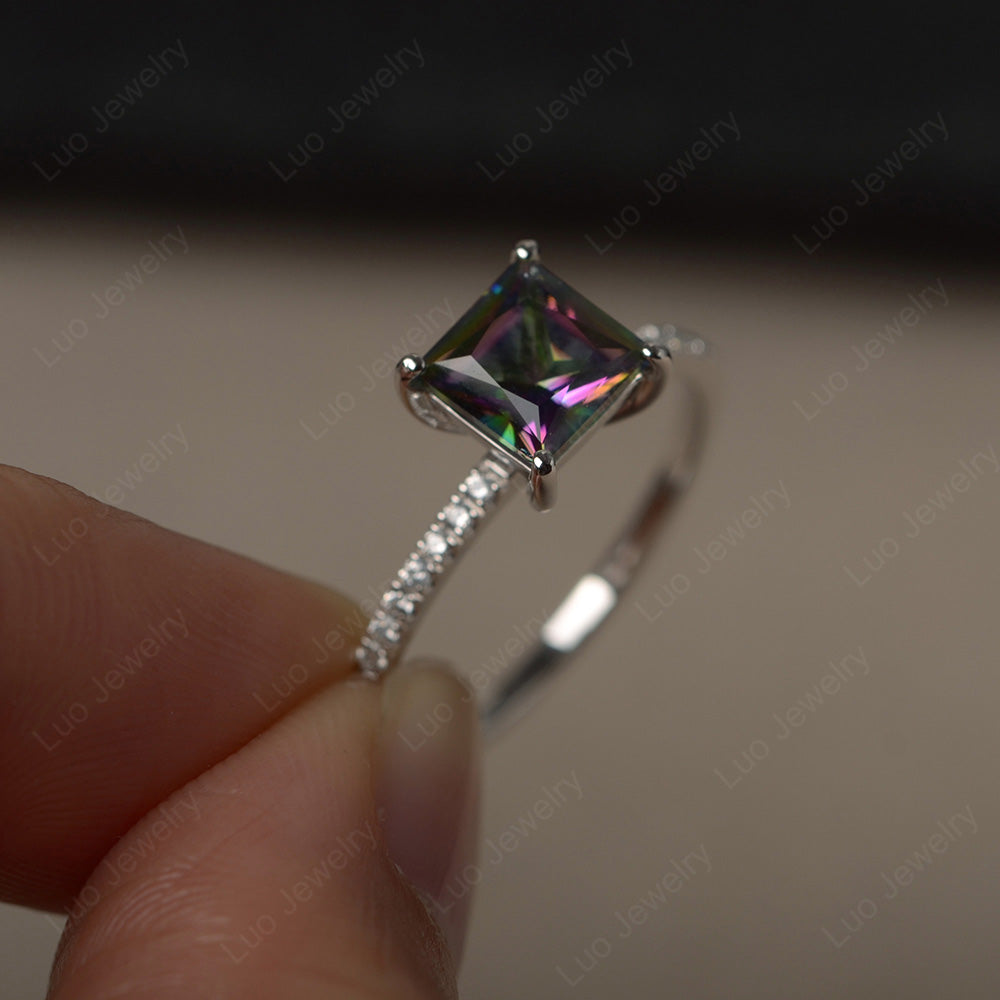 Princess Cut Mystic Topaz Ring With Thin Band - LUO Jewelry