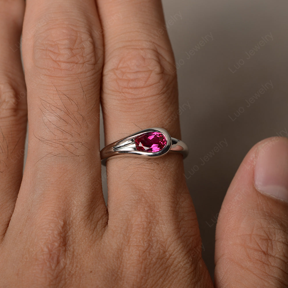 Oval Ruby Solitaire Ring White Gold - LUO Jewelry