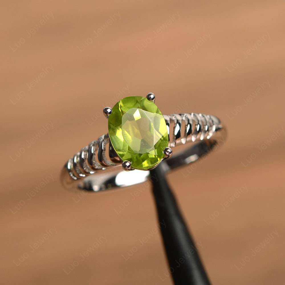 Oval Cut Peridot Solitaire Wedding Ring - LUO Jewelry