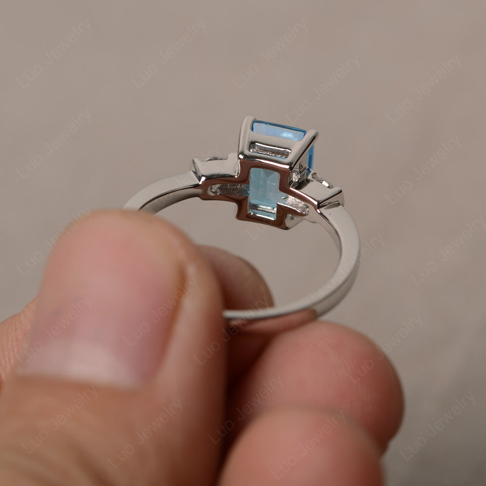 Emerald Cut Swiss Blue Topaz Wedding Ring Rose Gold - LUO Jewelry