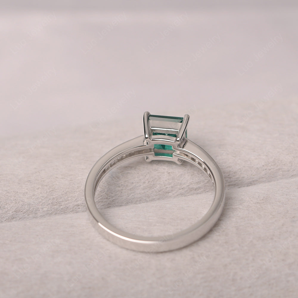 Lab Emerald Wedding Rings Princess Cut Rose Gold - LUO Jewelry