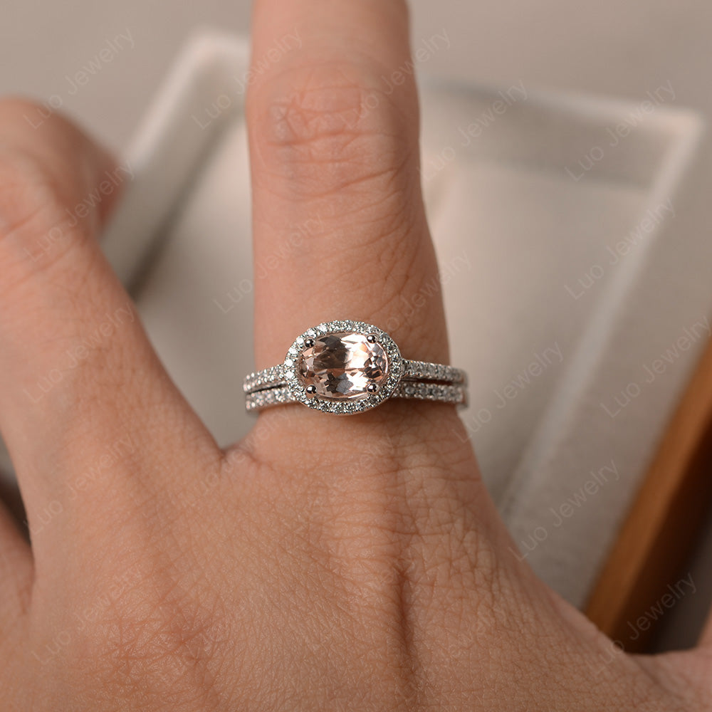 Oval Morganite Engagement Ring With Wedding Band - LUO Jewelry