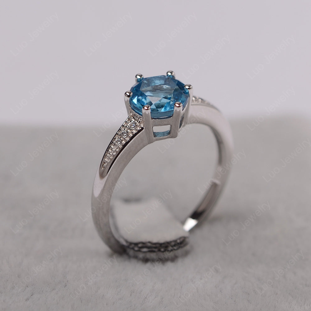 Brilliant Cut Swiss Blue Topaz Engagement Ring Silver - LUO Jewelry