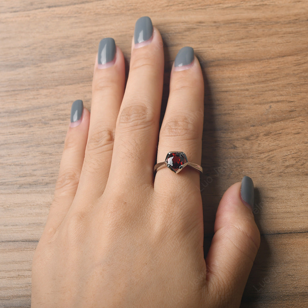Round Garnet Solitaire Ring - LUO Jewelry