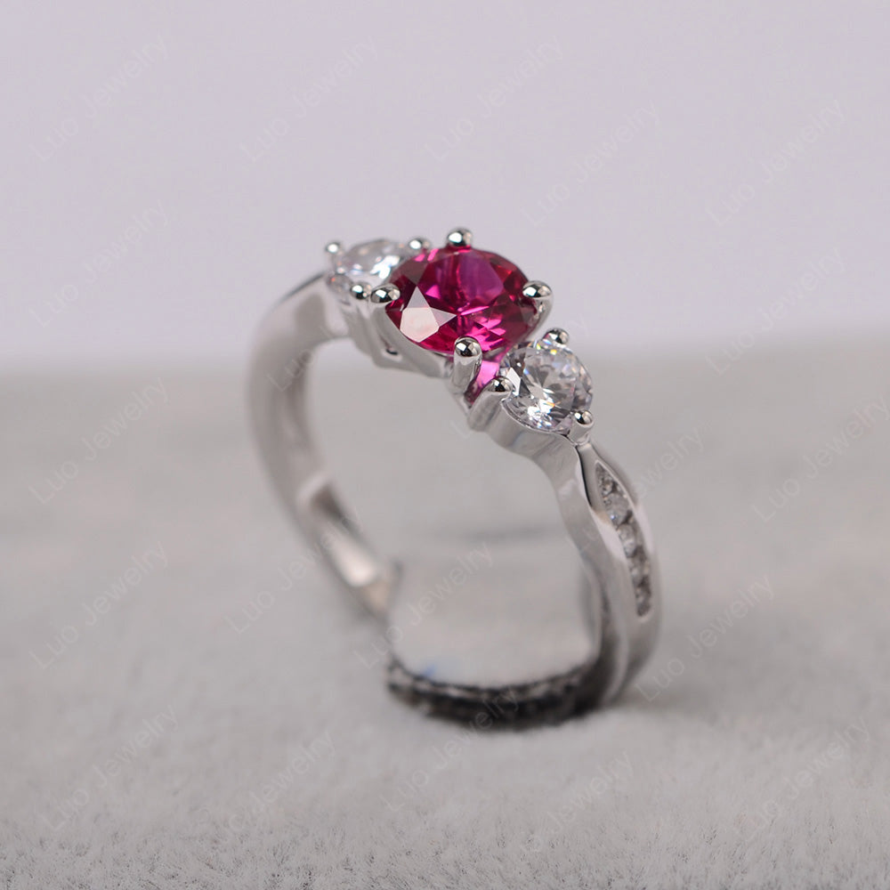 Ruby Ring Three Stone Engagement Ring - LUO Jewelry