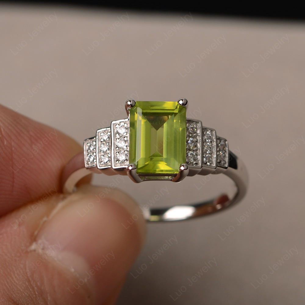 Emerald Cut Peridot Promise Ring Silver - LUO Jewelry