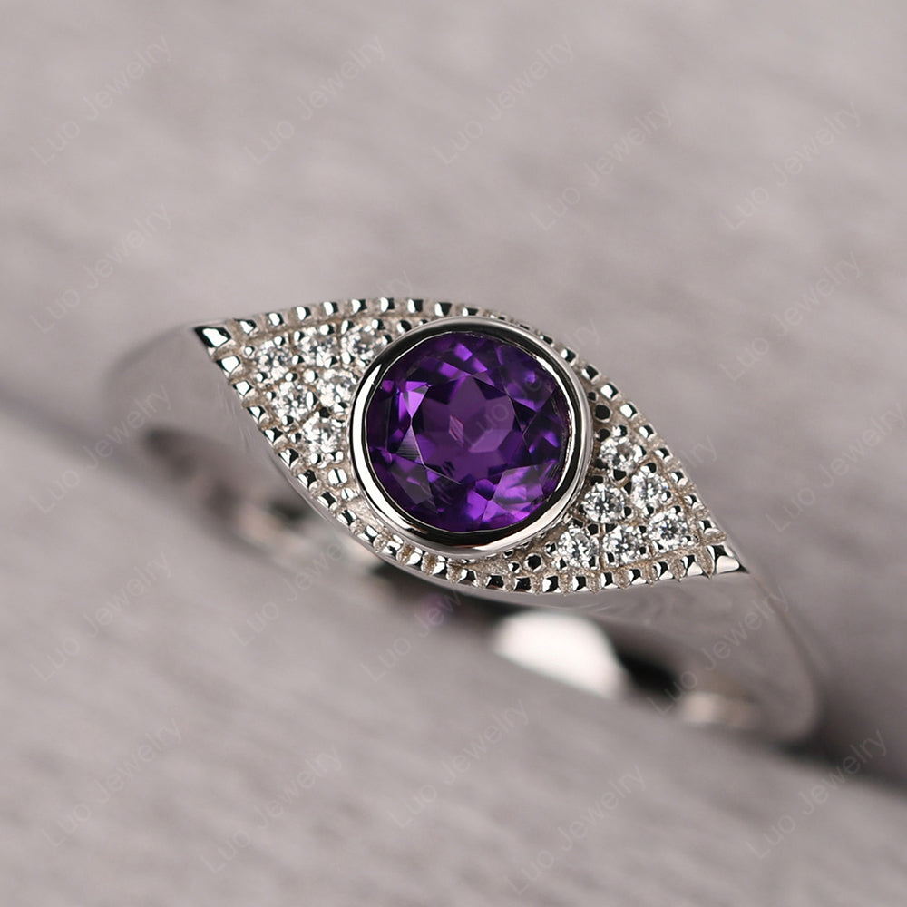 Amethyst Ring Evil Eye Ring Yellow Gold - LUO Jewelry
