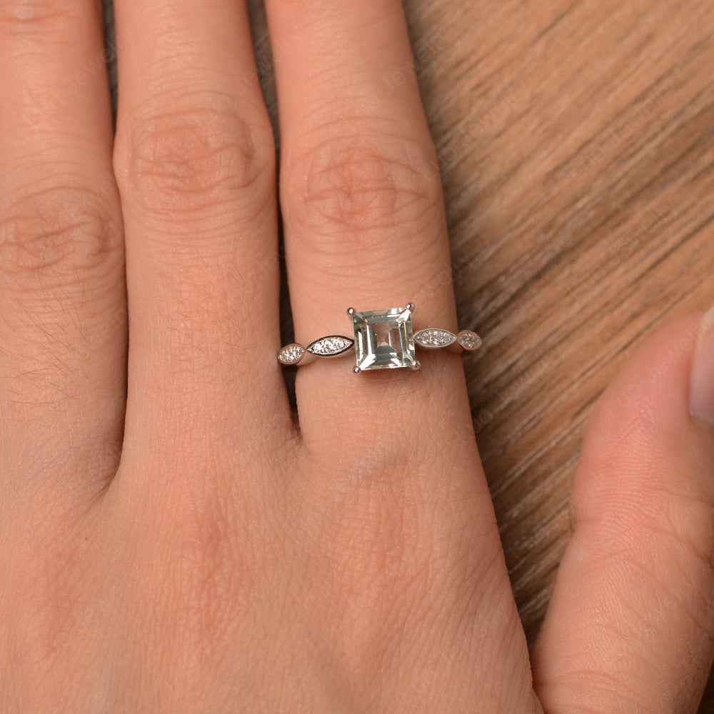 Square Cut Green Amethyst Ring White Gold - LUO Jewelry