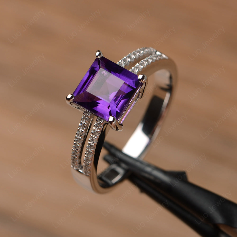 Double Band Square Cut Amethyst Ring Silver - LUO Jewelry