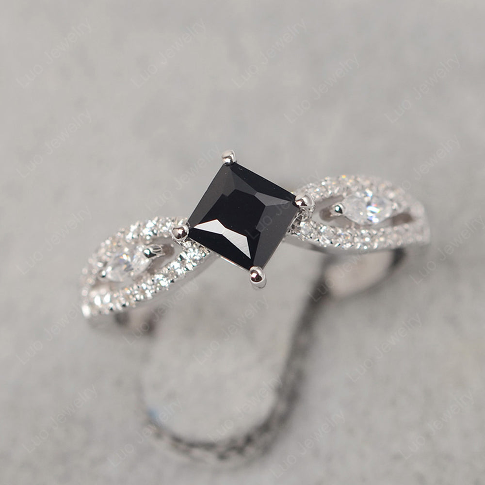 Vintage Princess Cut Black Stone Ring Rose Gold - LUO Jewelry