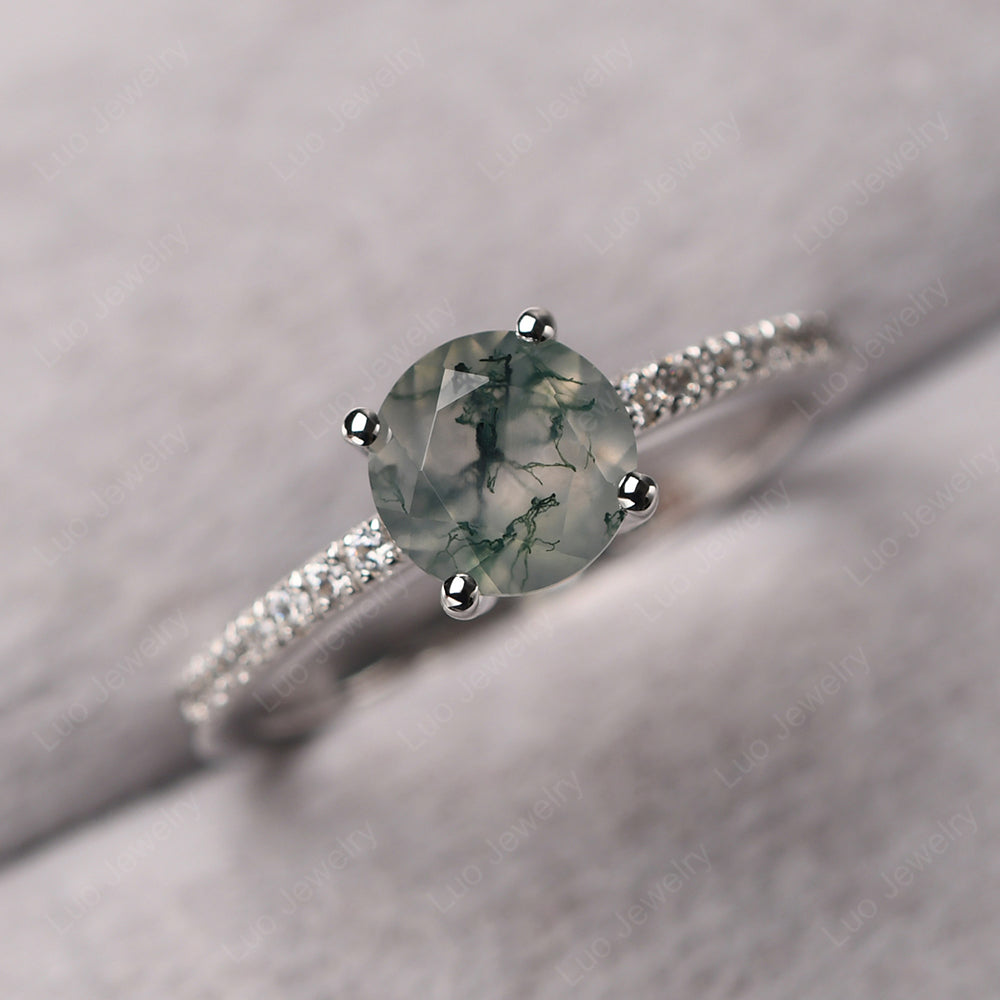 Moss Agate Wedding Ring Round Cut Sterling Silver - LUO Jewelry