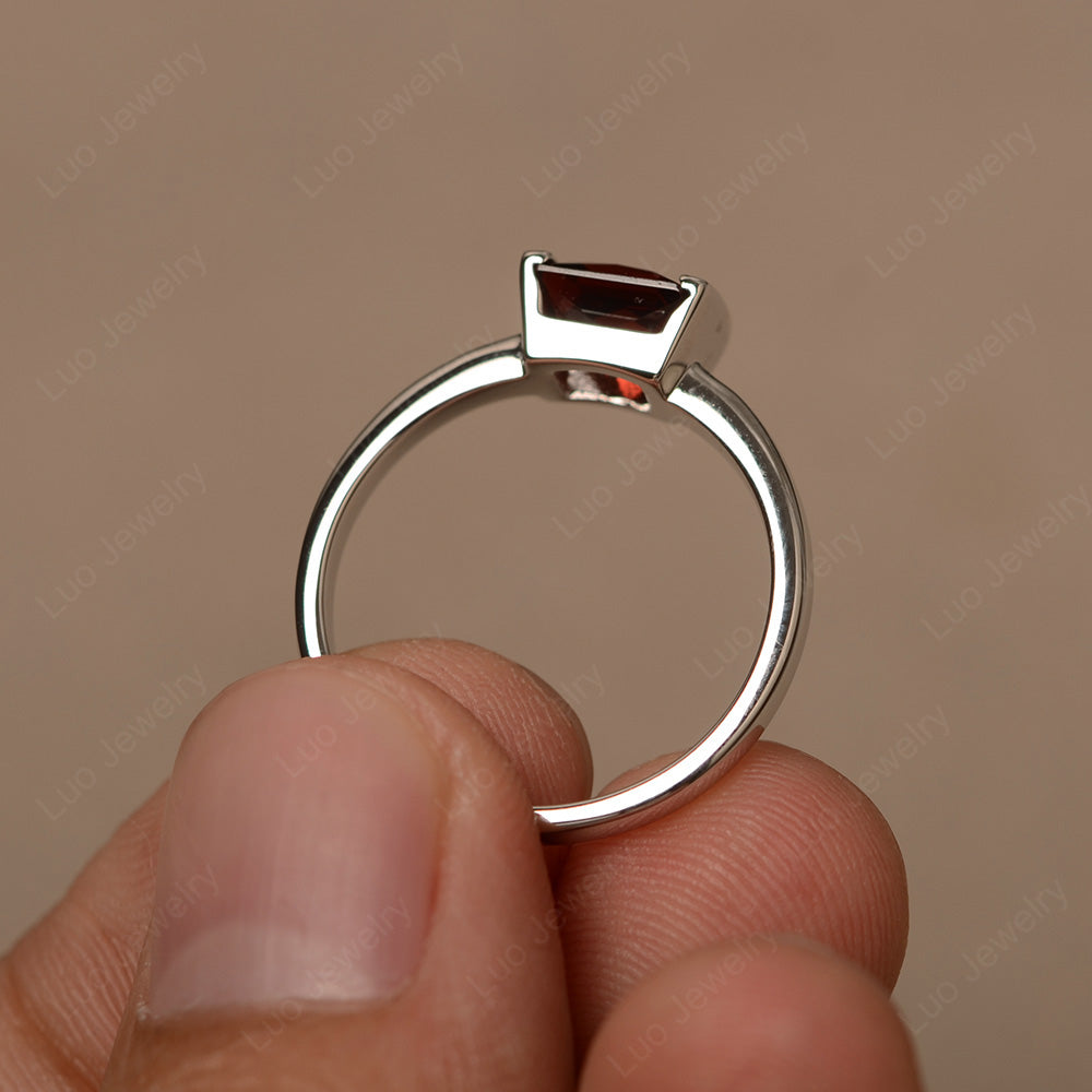 Half Bezel Garnet Solitaire Engagement Ring - LUO Jewelry