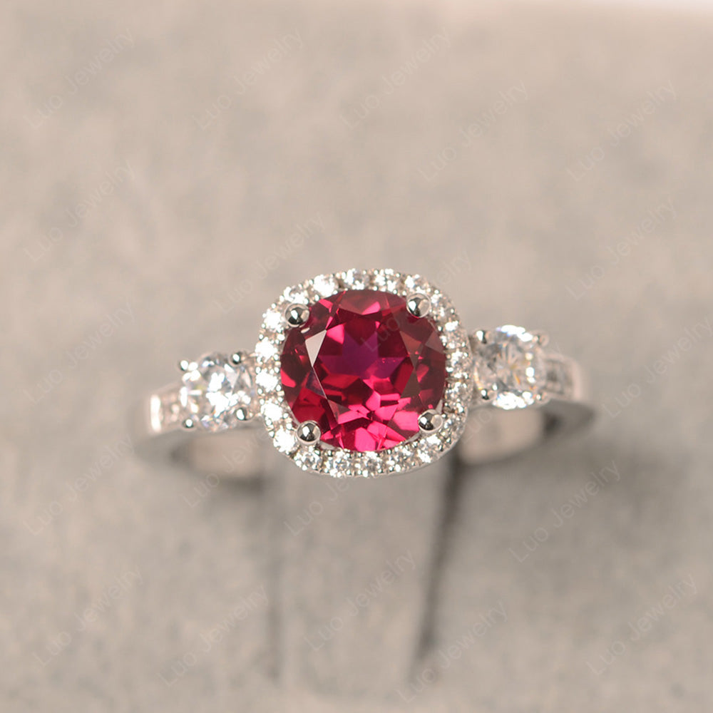 Brilliant Cut Ruby Halo Wedding Ring Gold - LUO Jewelry