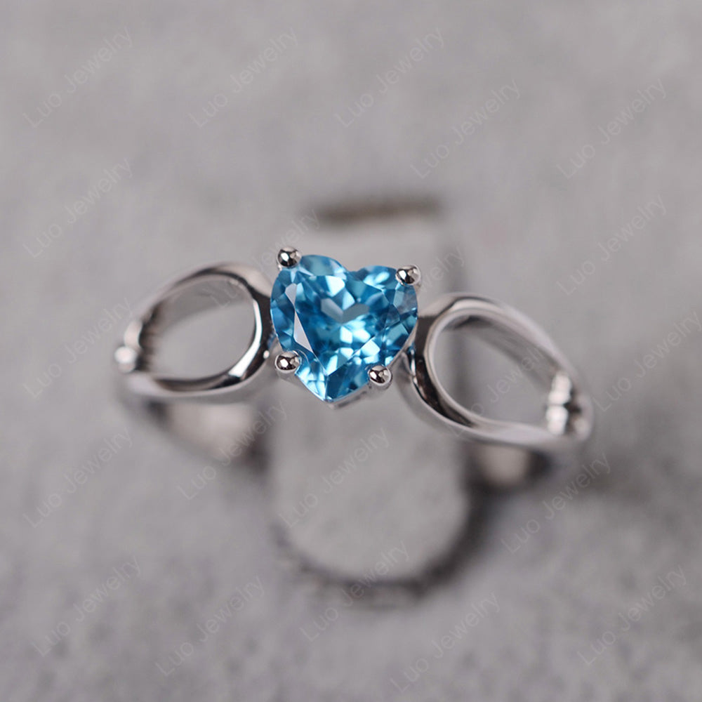 Heart Swiss Blue Topaz Ring Split Shank Silver - LUO Jewelry