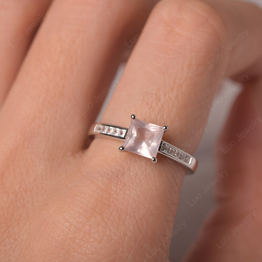 Rose Quartz Wedding Rings Princess Cut Rose Gold - LUO Jewelry