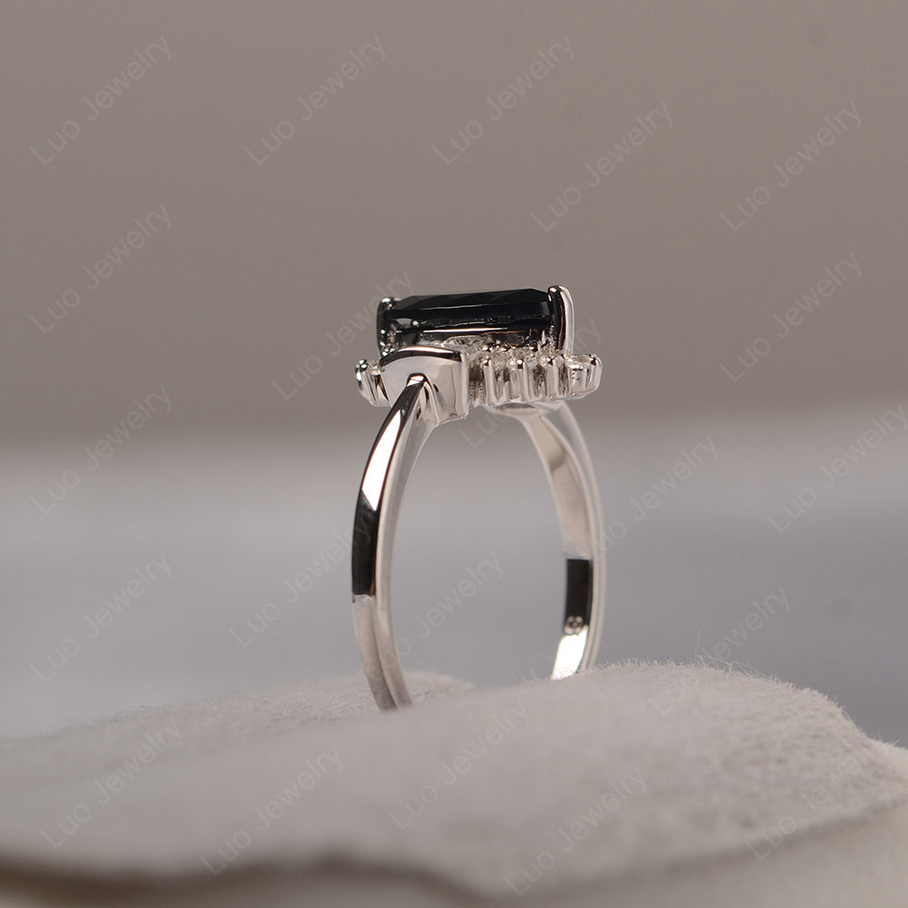 Marquise Black Stone Engagement Ring White Gold - LUO Jewelry