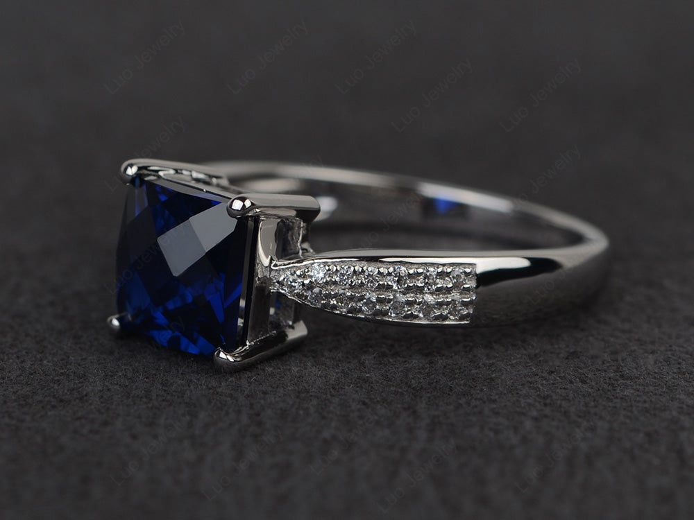 Princess Lab Sapphire Ring Sterling Silver - LUO Jewelry