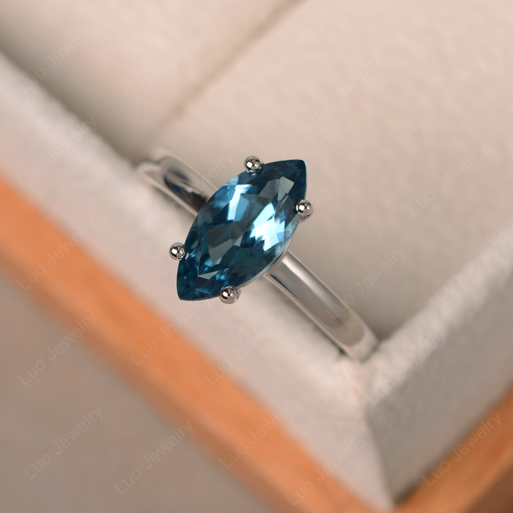 Marquise Cut London Blue Topaz Solitaire Ring Rose Gold - LUO Jewelry