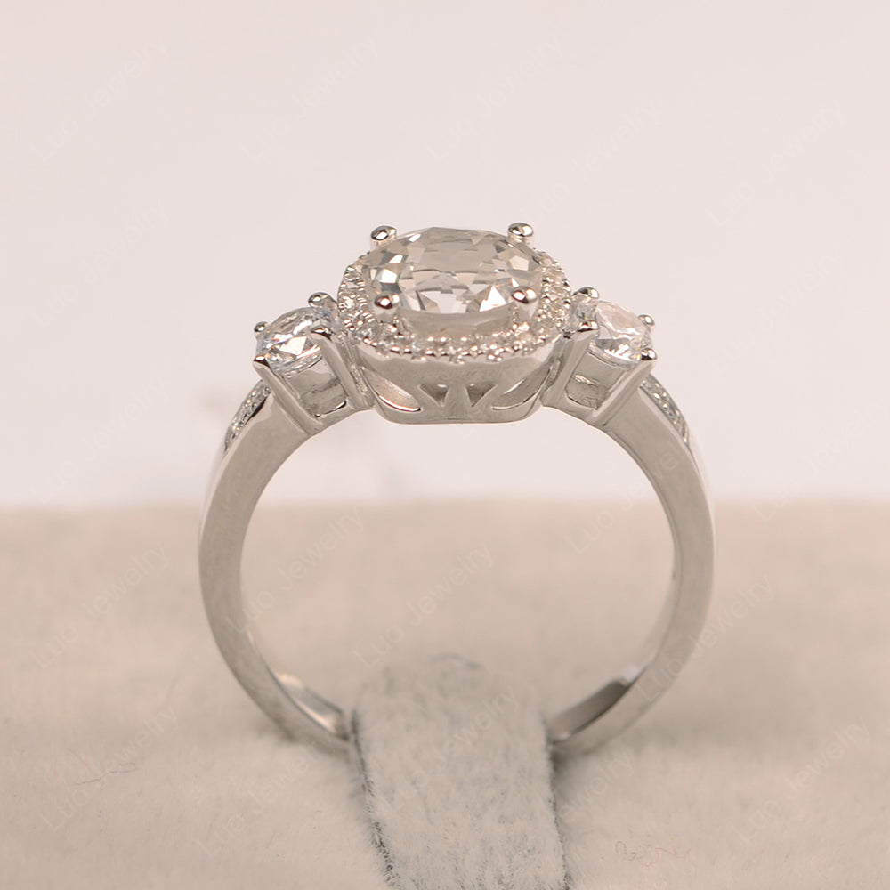 Brilliant Cut White Topaz Halo Wedding Ring Gold - LUO Jewelry