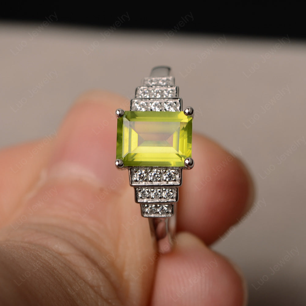 Emerald Cut Peridot Promise Ring Silver - LUO Jewelry