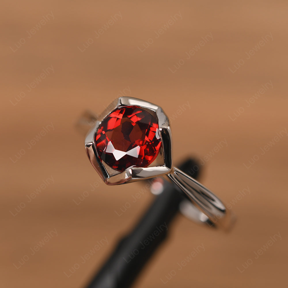 Round Garnet Solitaire Ring - LUO Jewelry