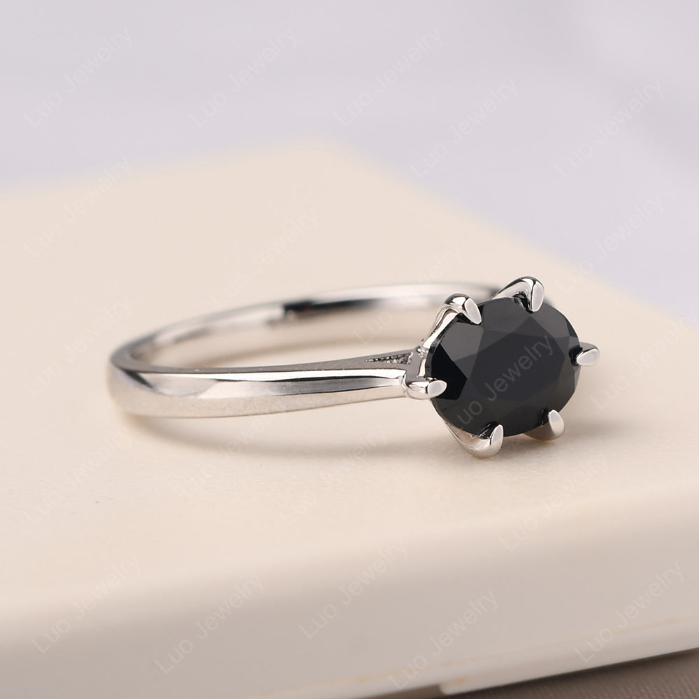 Black Spinel Horizontal Oval Engagement Ring - LUO Jewelry