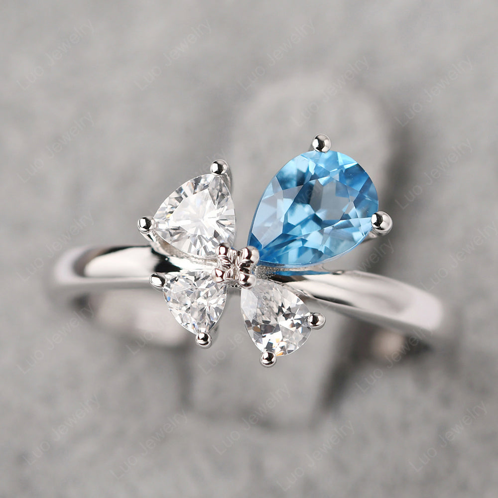 Pear Swiss Blue Topaz Cluster Engagement Ring - LUO Jewelry