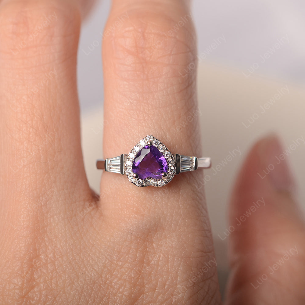 Hear Cut Amethyst Halo Wedding Ring Rose Gold - LUO Jewelry