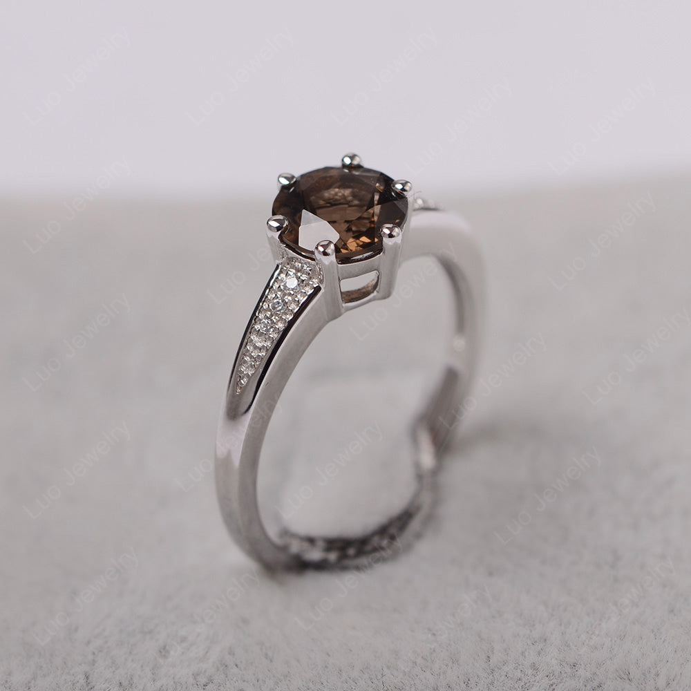 Brilliant Cut Smoky Quartz  Engagement Ring Silver - LUO Jewelry
