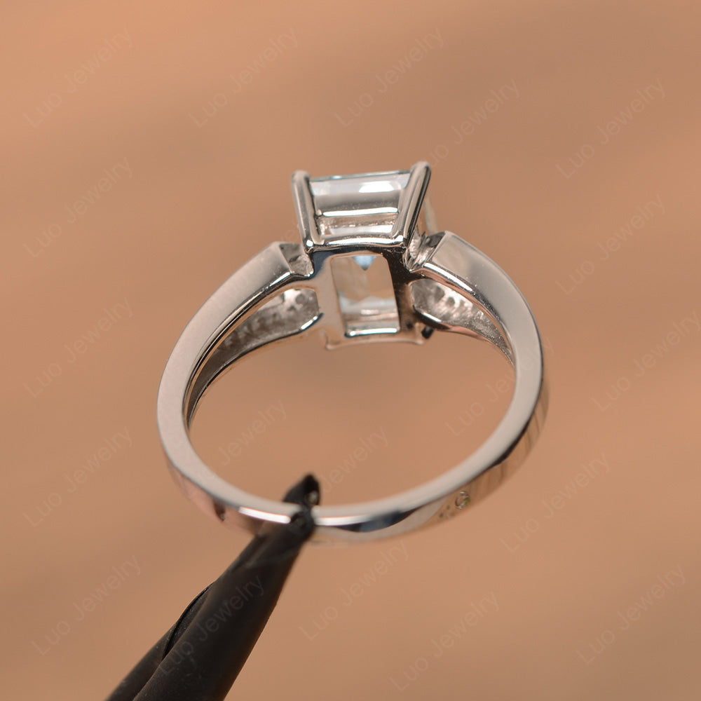 Emerald Cut Aquamarine Wedding Ring White Gold - LUO Jewelry