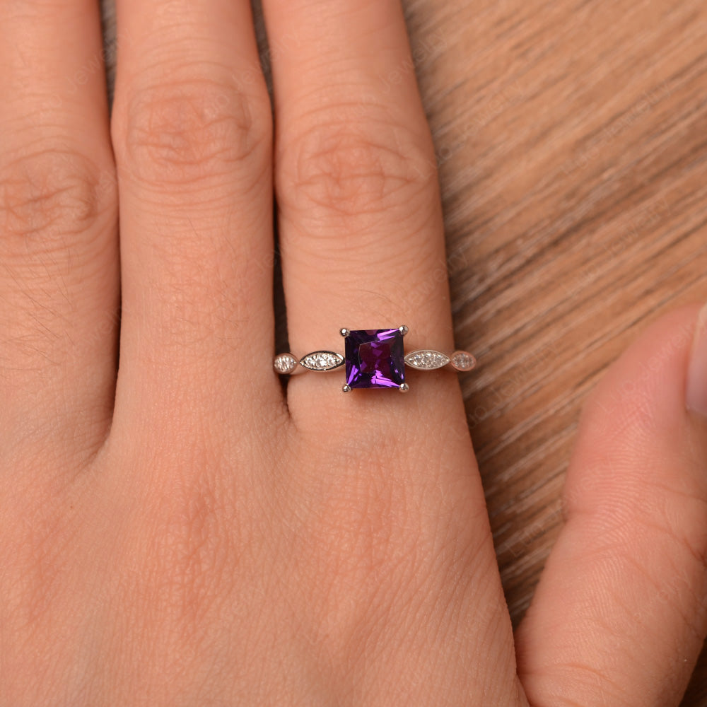 Princess Cut Amethyst Ring White Gold - LUO Jewelry