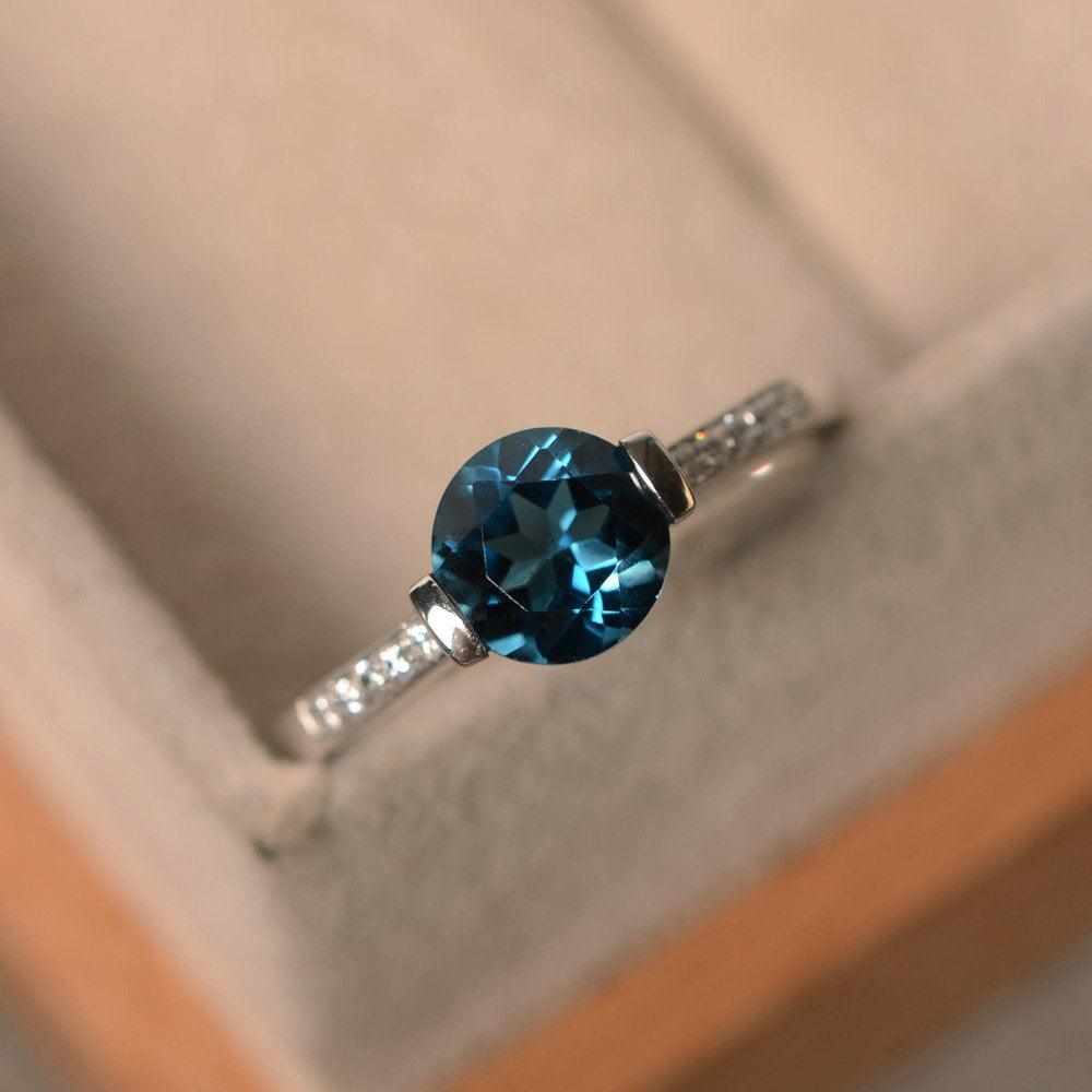 Round Brilliant Cut London Blue Topaz Ring White Gold - LUO Jewelry